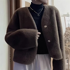 2025新款V领短款外套女士，女装短外套，牛米欧羽绒服工厂店