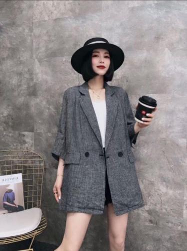 AX8108时尚洋气两粒扣小细格麻料西装外套,女装西装,L·H·X
