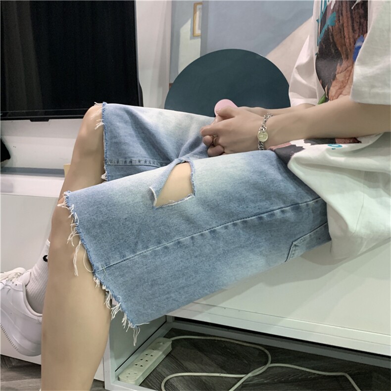 破洞牛仔短裤男夏季薄款五分裤潮牌ins潮流宽松阔腿中裤ND66-P35,男装牛仔裤,星座1008