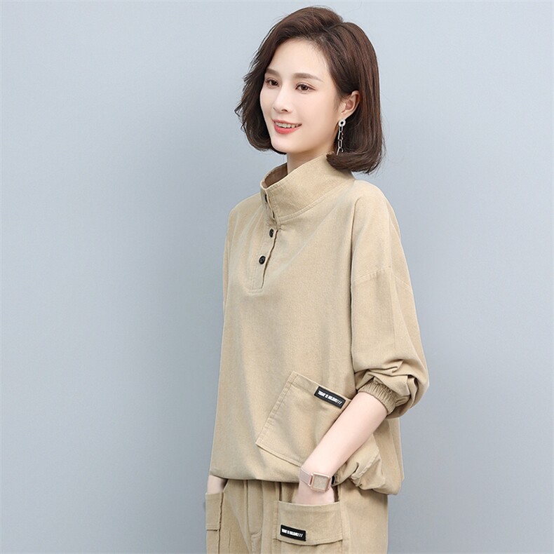 2024春款灯芯绒宽松显瘦长袖上衣女图片