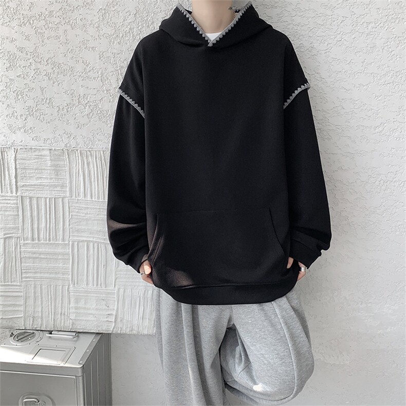 WY10155-特P48 控88新款连帽贝壳绣花麦穗提花大码男宽松情侣卫衣图片