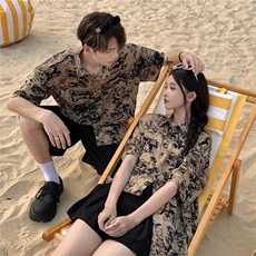 EQ406夏威夷风夏季冰丝短袖衬衫情侣装短袖衬衣男女沙滩旅游风，男装衬衫，电商C306-1