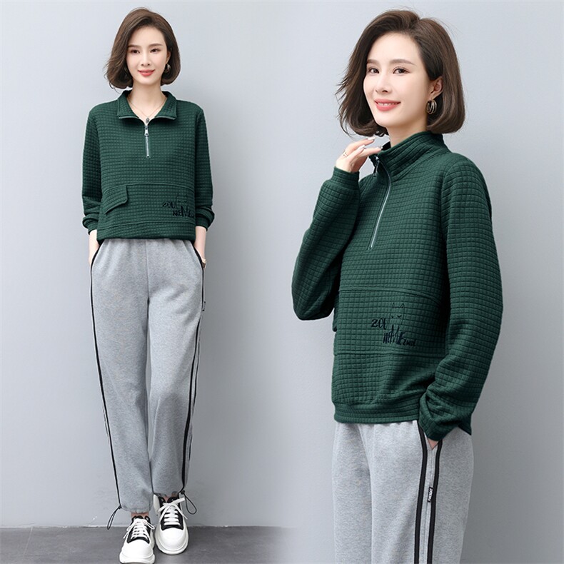 卫衣套装女2022春秋新款宽松时尚中年妈妈薄款休闲运动洋气两件套,女装套装/套裙,涵誉