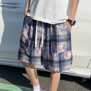 2025美式扎染印花冰丝凉感格子薄款潮五分短裤 K8909/特P20 车景J图片