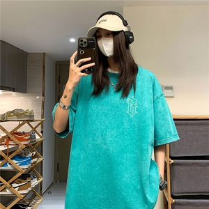 中性2026夏装高克重水洗做旧夏季短袖T恤男女美式宽松半袖S186P38图片