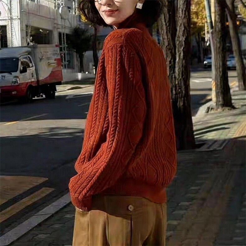 2025年秋季套头时尚百搭通勤简约休闲高领花型套头,女装羊毛衫,新胜羊绒
