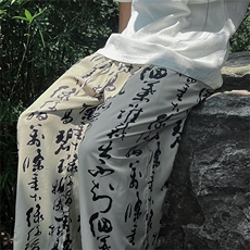 现货！2026春夏新款新中式印花透气抽绳垂感男裤ZK02-P50，男装休闲裤，电商A021