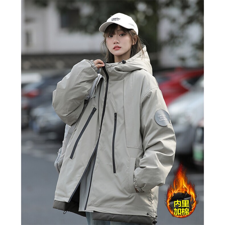 特批P105无差价中性风魔术贴连帽棉服宽松大码潮加棉保暖外套M74,男装棉衣,电商A001