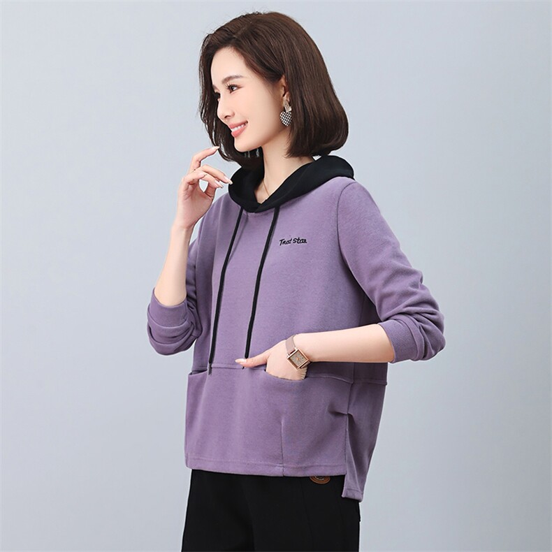 早秋连帽卫衣女春秋2024春秋季新款女士外套小个子妈妈短款上衣，女装卫衣/绒衫，涵誉