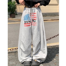 网络图美式复古字母印花运动卫裤男女慵懒风阔腿休闲长裤，男装休闲裤，星座715-4
