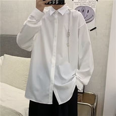垂感白色衬衣男女炸街宽松休闲纯色简约长袖衬衫C607-P38，男装衬衫，星座1109-3