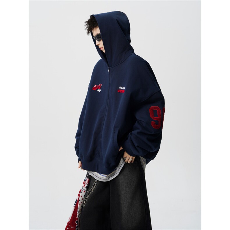 706-LK8590-P65特P现货春季男士刺绣美式复古连帽开衫卫衣，男装卫衣，星座706