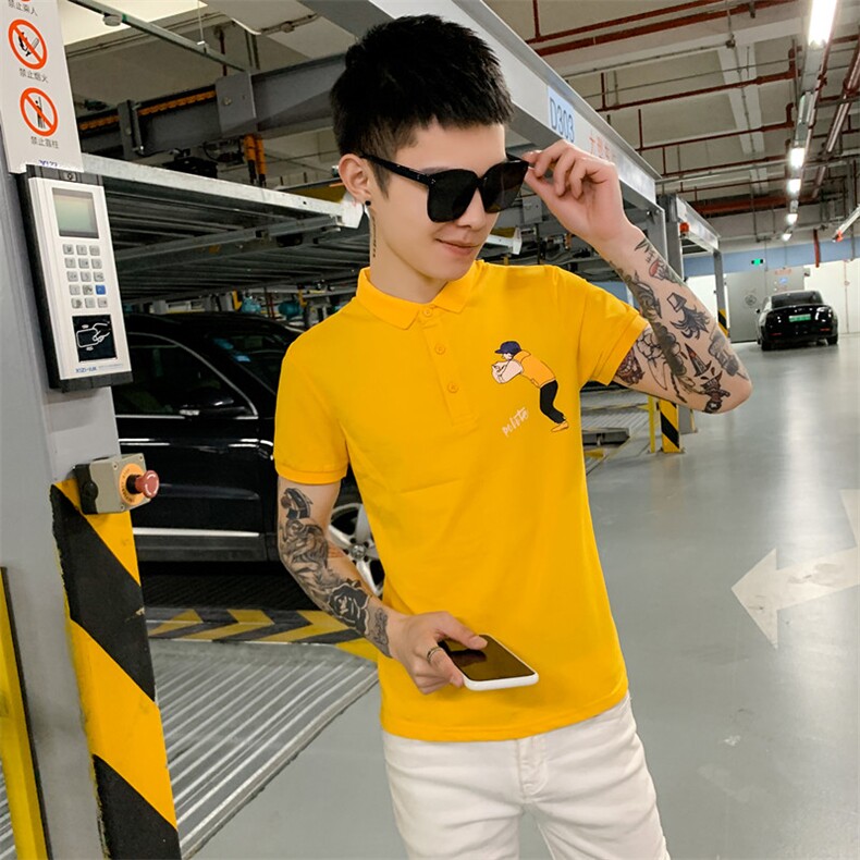 春夏社会风精神小伙潮流网红爆版印花人物卡通POLO衫GN72142-P45,男装Polo衫,星座308A