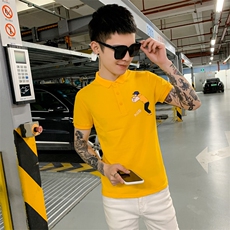 春夏社会风精神小伙潮流网红爆版印花人物卡通POLO衫GN72142-P45，男装Polo衫，星座308A