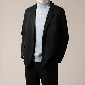 毛呢西装外套男秋冬季新款轻熟风休闲男士厚呢子西服上装W19/P78图片