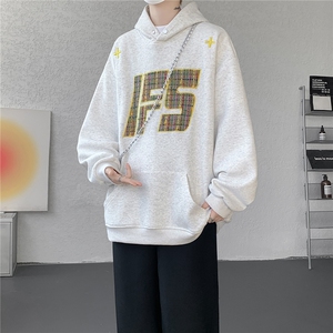 重磅贴布刺绣卫衣大码春秋连帽衫硬挺外套美式休闲上衣WY9108/P65图片