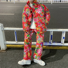 H203大花棉袄加绒裤套装新中式汉服男女表演出保暖防寒棉衣棉服潮，男装棉衣，星座115A(原星座507）