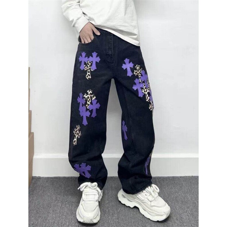 美式高街牛仔裤男女韩版潮十字架贴布2026夏秋ins长裤RK3013-P63,男装牛仔裤,星座412-3