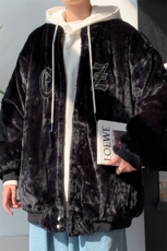 复古刺绣棒球服男秋冬季加厚羊羔毛外套加绒痞帅夹克W2257-P58，男装夹克，星座512-2
