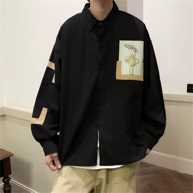 趣味印花长袖衬衫男秋季新款高级感ins潮流cityboy衬衣 W5047-P33图片
