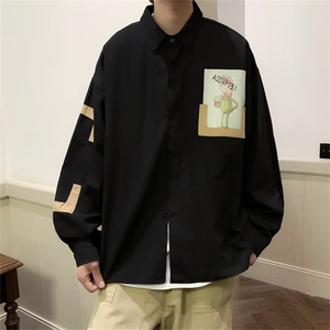趣味印花长袖衬衫男秋季新款高级感ins潮流cityboy衬衣 W5047-P33图片