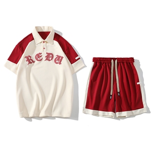 夏上新学生撞色半袖套装百搭印花翻领Polo衫男女7805-P75控价108,中学生衣服搭配女卫衣套装图片