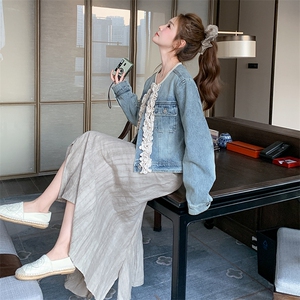 小香风木耳边牛仔外套女春装2025新款韩版小个子气质减龄夹克上衣图片