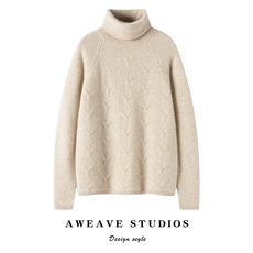 2025春秋新款羊绒衫女100纯山羊绒高翻领套头针织衫宽松纯色上衣，女装羊绒衫，咔绒特