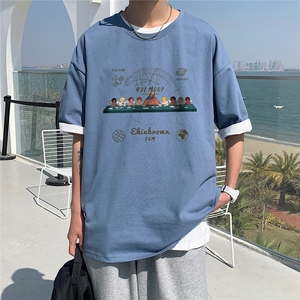 1港风印花休闲情侣日系风潮大码短袖T恤男DT7652P25控38图片