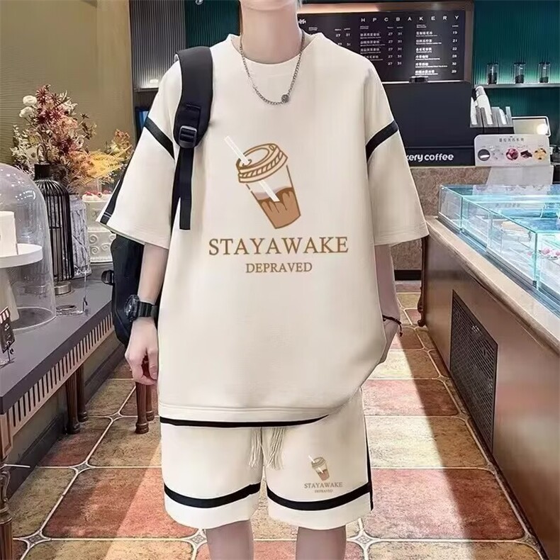 网络图时尚运动t恤套装男款夏季短袖短裤两件套潮牌休闲一套搭配，男装休闲套装，星座715-4