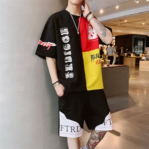 男士短袖t恤休闲套装宽松棉潮流半袖上衣服男夏季男装F155P55图片