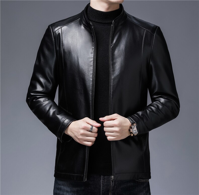 2021男士皮衣外套男立领加绒保暖秋季中年休闲皮夹克ZL8858-170,男装皮衣,电商B212（原钱塘6029）