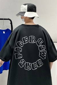 港风  200g纯棉夏季新款短袖T恤涂鸦印花简约新潮 T6009 P25控38图片