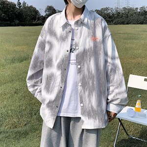 长袖衬衫男港风日系春季韩版潮流扎染衬衣CS079P34图片