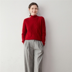 2025年秋季新款百搭女士7针疙瘩菱形半高领套衫，女装羊绒衫，蒂暖羊绒