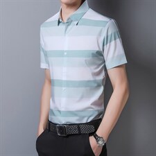 新品短袖衬衫男装夏季新款中年男士休闲条纹短袖商务休闲打底衬衣，男装衬衫，电商B212（原钱塘6029）