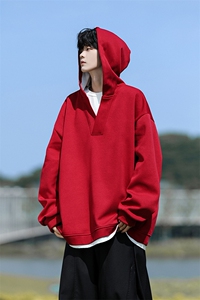 8XL-M叠穿假两件卫衣重磅连帽V领拼接套头衫宽松大码外套WY006P65图片