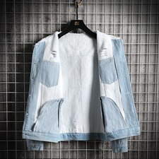 秋冬男士保暖加厚潮外套青少年个性破洞加绒牛仔夹克6622-P70，男装夹克，电商A128