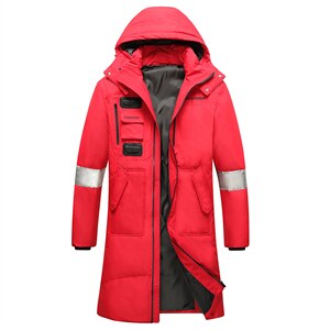 现货白底平铺连帽原版刺绣大长款修身加厚户外羽绒服R194P140
