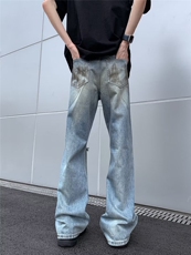 美式高街牛仔裤男潮牌破洞休闲裤N8515/P48，男装牛仔裤，电商D202-1