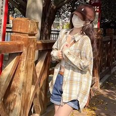 美式复古polo领格子衬衫宽松港风幂式穿搭设计感防晒开衫长袖上衣，男装防晒衣，星座506A