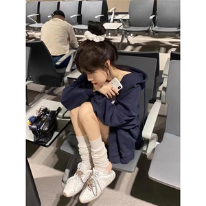 奶系卫衣外套拉链的oversize连帽开衫女款春秋款奶糯风图片