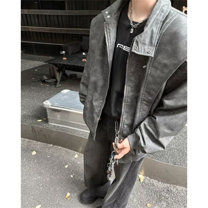 【有货】DW194-P72潮美式PU皮立领工装夹克外套女春秋季棒球服图片