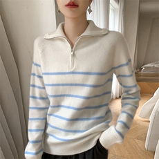 2025年秋季常规款通勤套头长袖加厚半拉链舒适时尚百搭，女装针织衫/毛衣，途瑞羊绒