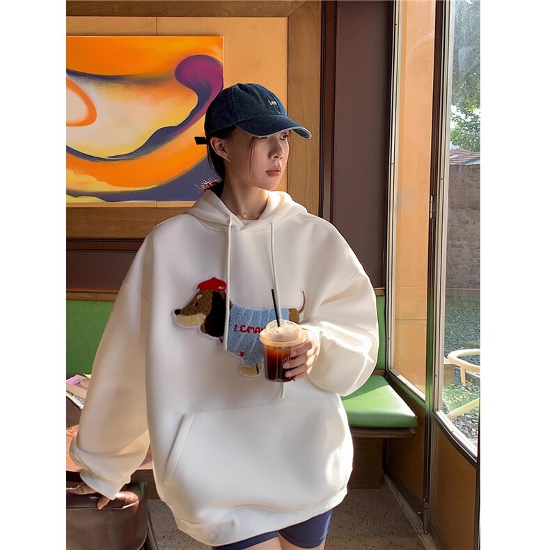 腊肠狗磅美式高街潮流绣花连帽卫衣男百搭宽松情侣外套上衣女，女装短外套，星座1210-1