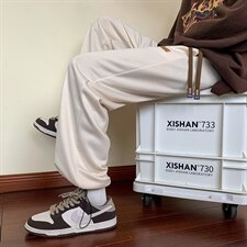 春秋季新款小众百搭休闲阔腿裤纯色直筒宽松运动裤子男K4710-P30，男装休闲裤，星座512-2