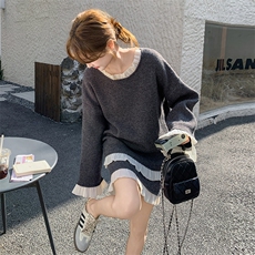 小香风针织木耳边拼接套装裙女春秋2025新款小个子两件套超火流行，女装套装/套裙，2C262