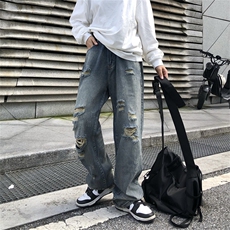 破洞牛仔裤男韩版潮流高街帅2023秋季新款ins宽松休闲裤K2207-P43，男装牛仔裤，星座412-3
