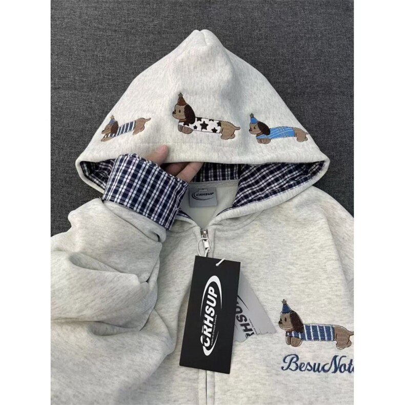 美式小狗刺绣假两件开衫卫衣女秋韩系慵懒风外套WY1069P58，女装短外套，星座1013-5