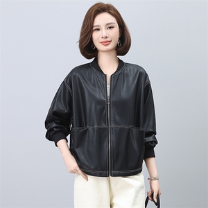 PU皮衣女短款2025年新款小个子中年妈妈时尚棒球服春秋季夹克上衣图片
